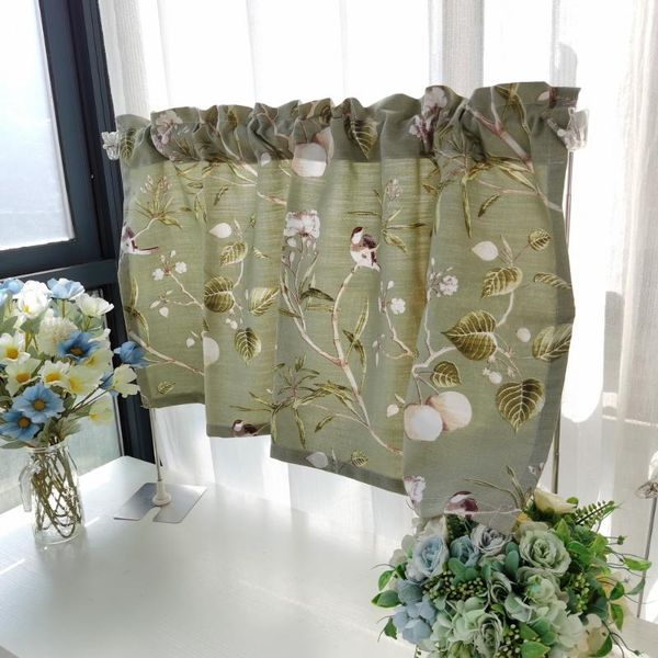 

curtain & drapes rod pocket birds printed short curtains for kitchen green linen home partition decorative panel half 1pice #4