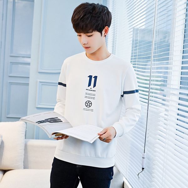 

korean casual clothing fall/winter round neck printed loose long pullover sweater sleeve mens kg-673, Black