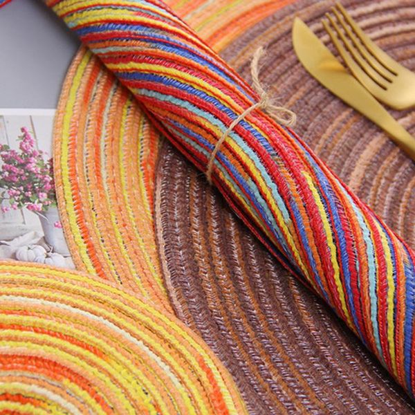 

mats & pads placemats for dining table set of 4 braided round heat-resistant cotton indoor or outdoor use pak55