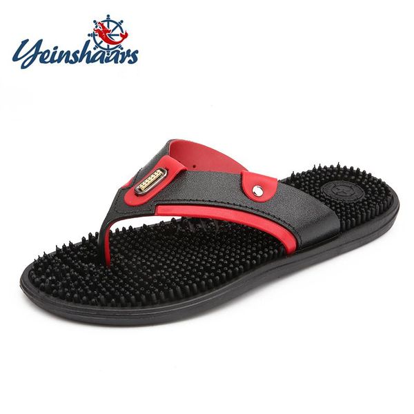 

slippers yeinshaars fashion flip flops summer beach men massage non-slip male slipper slides water shoes, Black