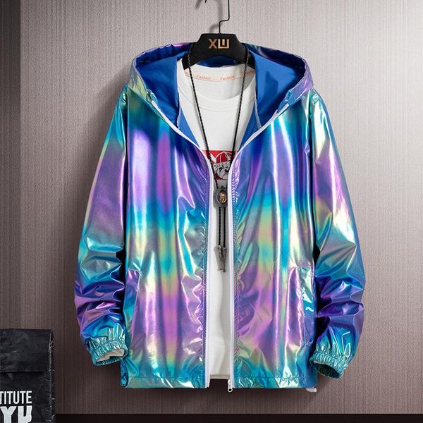 

men's jackets 2021 summer colorful shiny sunscreen clothing for men and women couples breathable color thin jacket trend large size coa, Black;brown
