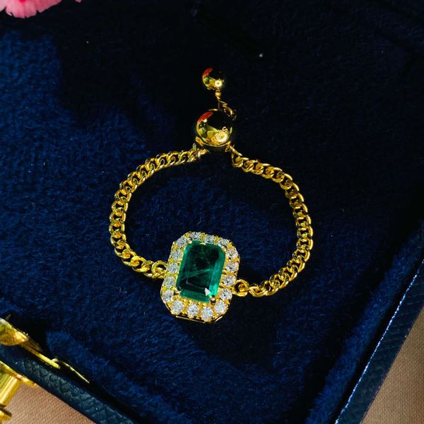 

hbp fashion shipai creative chain ring, adjustable and fashionable geometric ring with diamond inlaid emerald hand ornament, Silver