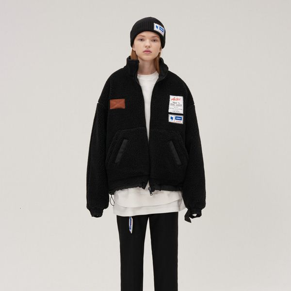 

black lamb wool adhere zip velo male jacket wear on both sides streetwear ader error jackets hv8e, White;black