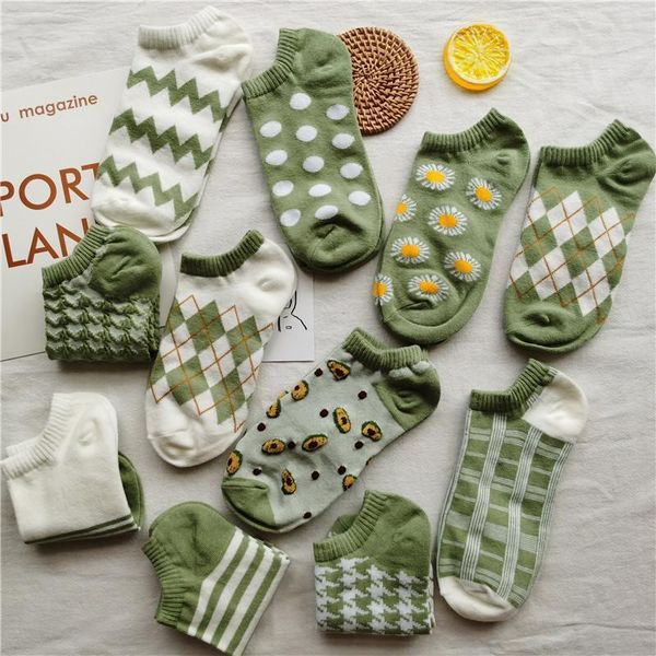 

5 pairs/lot summer 2020 new fashion women's cotton socks funny fruits cute happy short fruits boat socks, Black