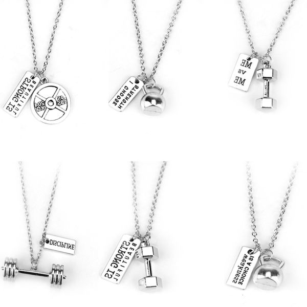 

7 style fitness gym pendant necklace jewelry bodybuilding s for men women sport kettlebell barbell diy, Silver