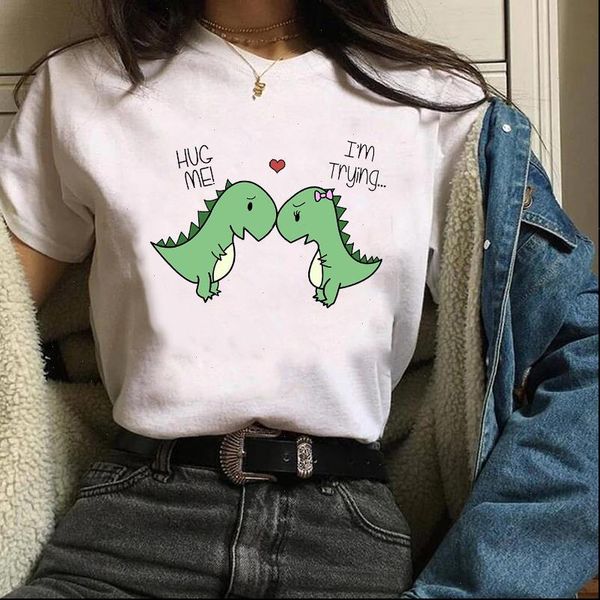 

women print clothing graphic dinosaur cartoon fashion 90s love ladies clothes lady tees female t shirt womens t shirt, White