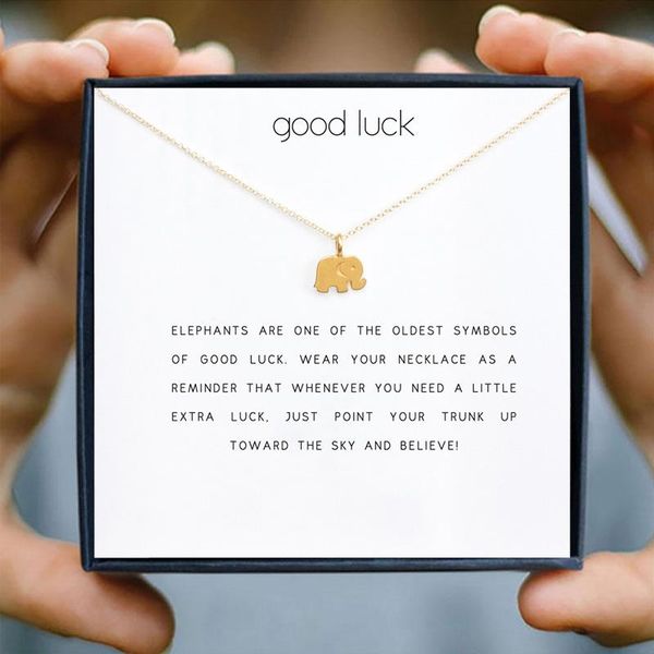 

pendant necklaces good luck elephant necklace women golden plated chain animal africa jewelry with wish card box girlfriend gifs, Silver