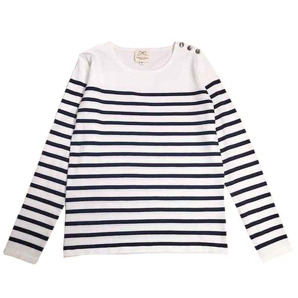

women's sweaters striped knitted wool warm and soft off-shoulder button sweater casual streetwear retro navy blue pullover, White;black