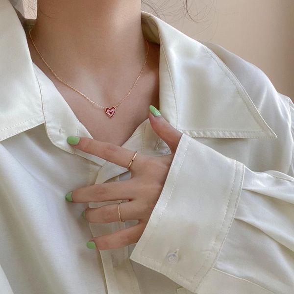 

pendant necklaces korean fashion love necklace 2021 rainbow heart-shaped for women collarbone chains jewelry accessories, Silver