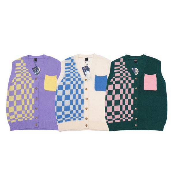 

contrasting plaid knit sweater vest vest men's bf lazy style loose v-neck waistcoat cardigan sweater outer wear, Black;white