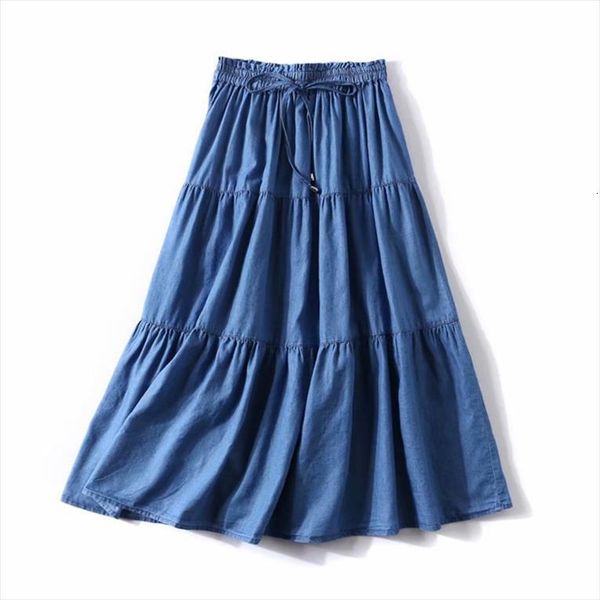 

korean ruffle cotton skirt, womens skirt large size pleated denim skirts,high waist femininas student autunm plus 5xl 6xl 7xl, Black