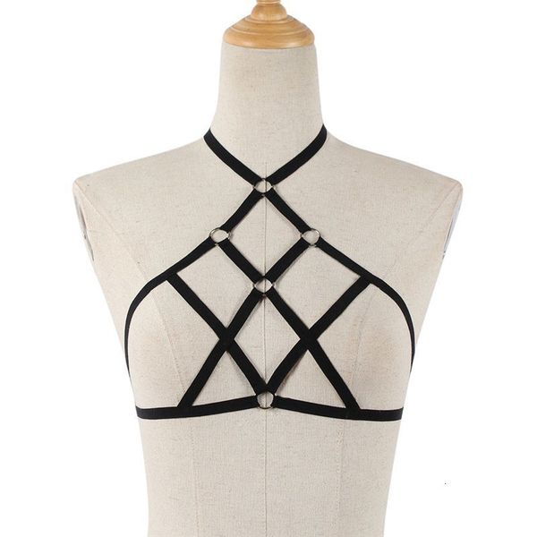 

elastic cupless belt crop tempting bustier bandage kooi beha goth lingerie, Black;white