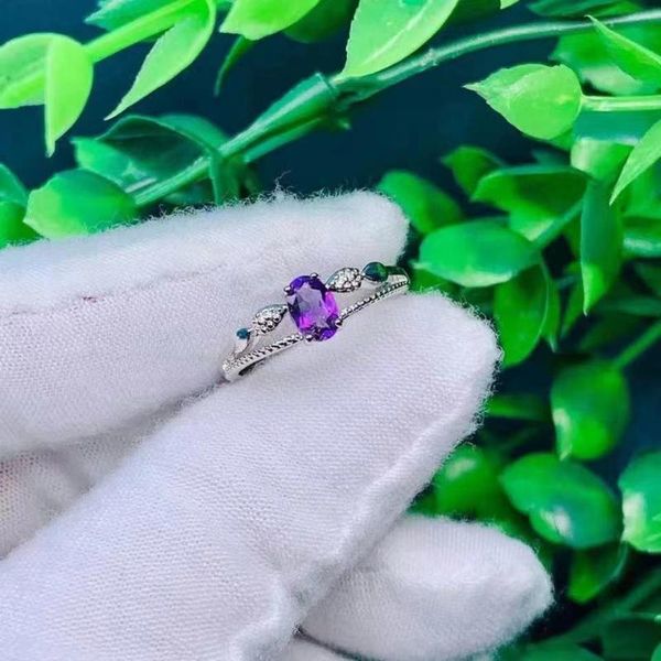 

cluster rings natural amethyst ring fashion adjustable gemstone women's party wedding birthday anniversary jewelry gift, Golden;silver