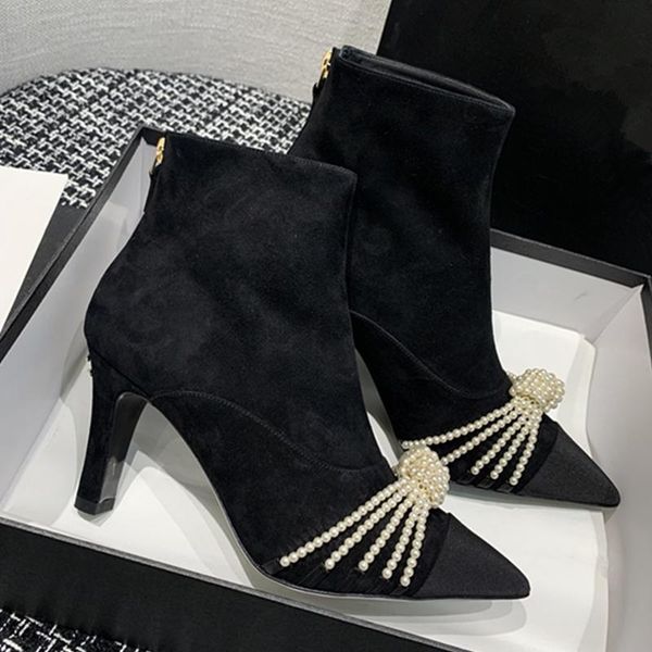 

boots luxury deisgn preal women ankle fashion patchwork back zipper short runway stiletto high heels pumps shoes 40, Black
