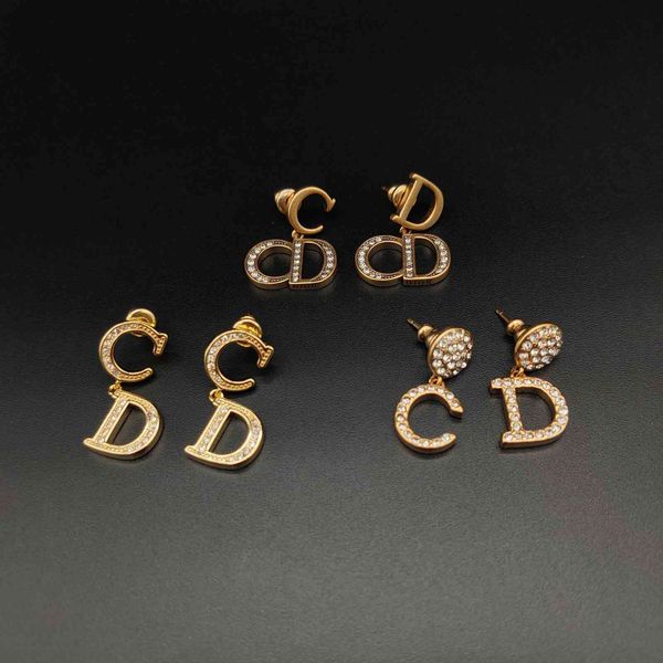 

factory specials aa classic earrings brass letters diamond inlaid personalized advanced temperament 925 earrings female, Golden