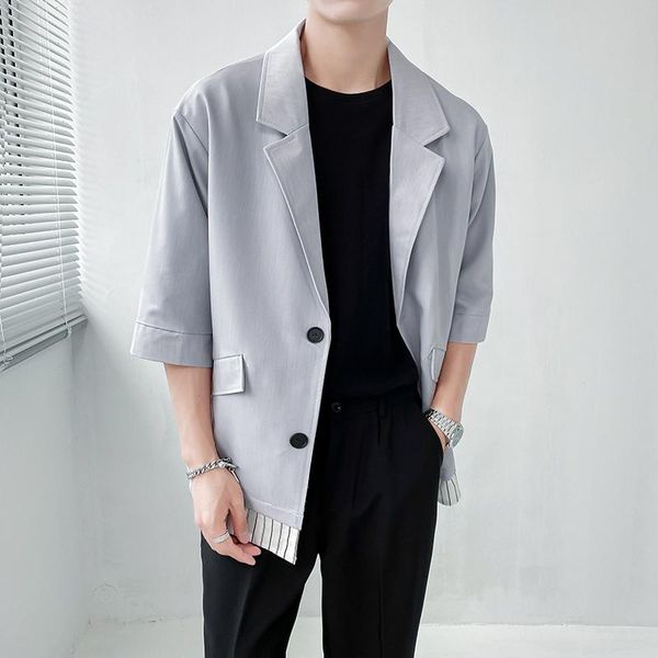 

men's suits & blazers 2021 half sleeve light grey elegant clothingg mens autumn two pieces patchwork korea style fashion thin jackets t, White;black