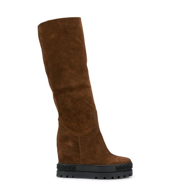 

boots fashion woman inner wedge suede boot black apricot grey brown 10cm increased hidden platforms two wear mid-calf