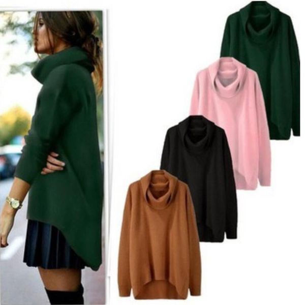 

women's sweaters fashion women basic solid turtleneck sweater casual female autumn winter loose knitted knitwear, White;black