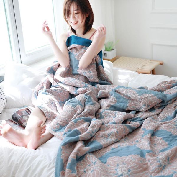 

blankets 100% cotton livingroom peony coverlet travel breathable chic large throw blanket nap flowerhome bedding