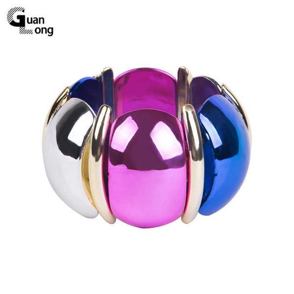 Guanlong vintage resina punho grande pulseira pullles ajustável para mulheres moda jóias estiramento colorido acrílico encantos braceletes Q0719