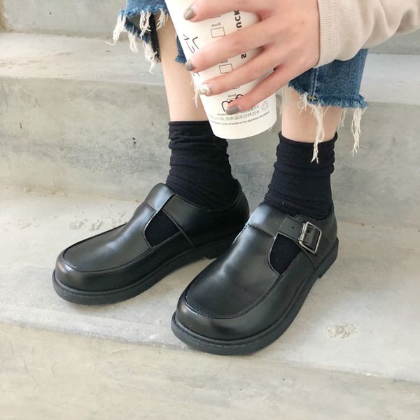 

2020 spring new womens japanese round head buckle leather shoes single shoes british wind flat shoes aa-332