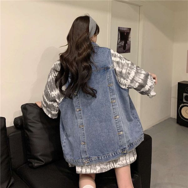 

kong trendy denim vest women's loose neck casual sleeveless jacket, White