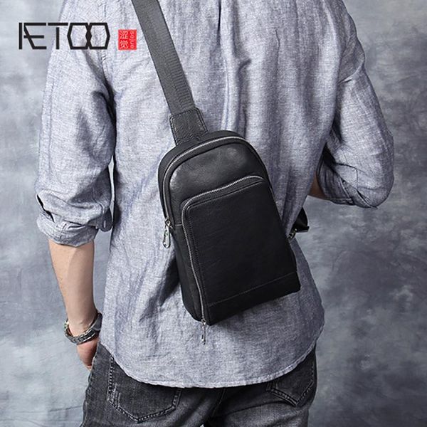 

waist bags aetoo casual head cowhide chest bag male leather simple single shoulder crossbody