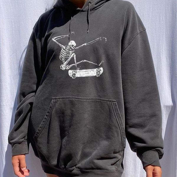

2021 new 20new halloween skull cartoons print fashion women's drop hoodie casual shoulder girl sport more size 8azy, Black