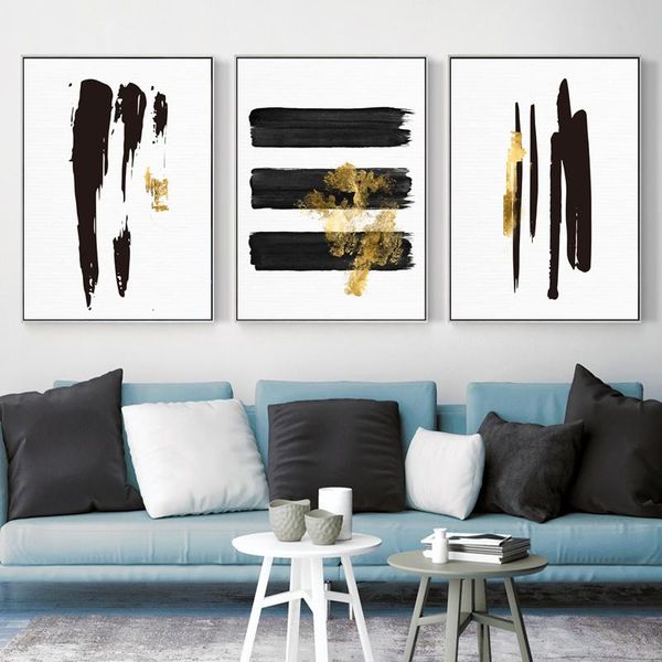 

paintings nordic abstract black lines golden smear wall art poster canvas painting modern minimalist print home decor pictuers