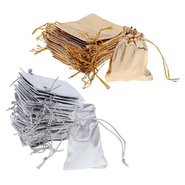 

50pcs/lot 7 * 9cm drawstring gift bags gold and silver jewelry gift bags accessories packaging small