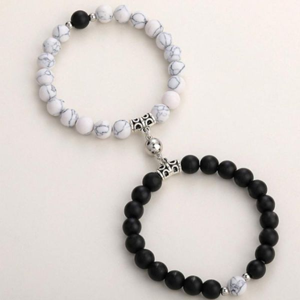 

bangle 2pcs/set white black couple magnetic bracelets natural stone matching bracelet for lovers valentine magnet jewelry gift