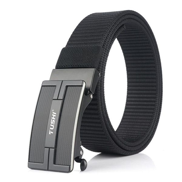 

new trend casual belt for men youth outdoor thick nylon belt for pants metal automatic buckle comfortable adjustable black strap, Black;gray