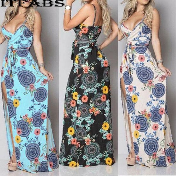 

casual dresses 2021 est womens floral long maxi dress sleeveless evening party summer beach sundress s-xl, Black;gray