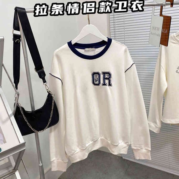 

2022 factory wholesale new d family korean casual letter embroidery round neck pullover long sleeve men's and women's same loose s, Black