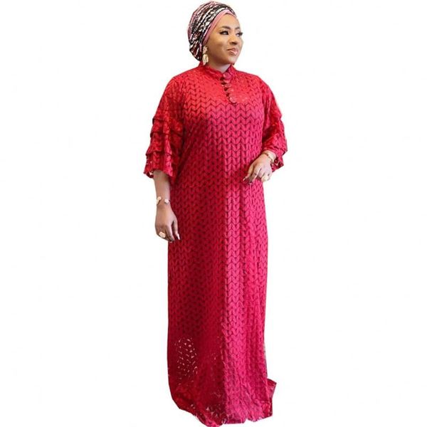 

ethnic clothing african dashiki lace long maxi dress 2021 spring autumn 3/4 sleeve muslim fashion designer robe abaya dresses and lining, Red