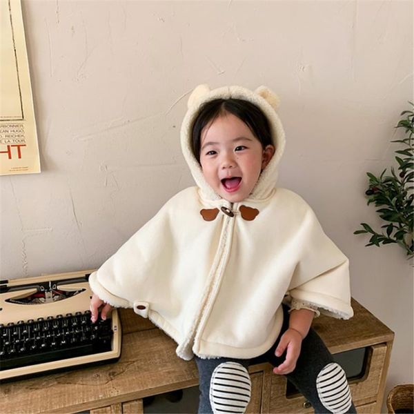 

jackets korean style girls winter inner fleece hooded cloak coats children fashion loose thick warm outerwear, Blue;gray