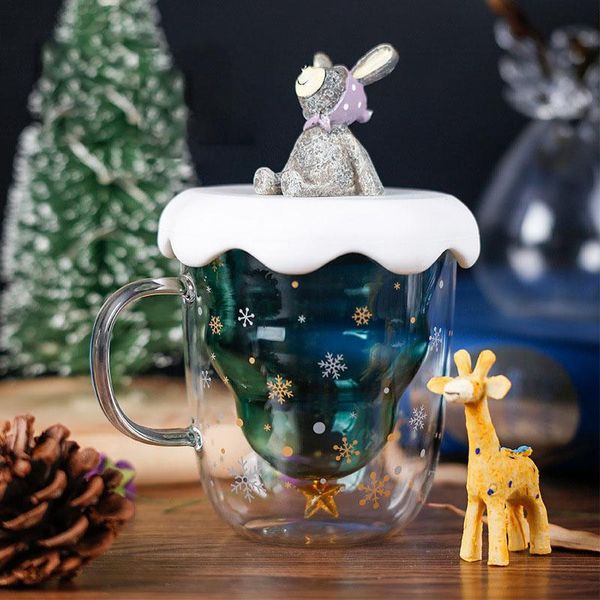 

wine glasses christmas tree glass cup transparent double wall anti-scalding coffee mug year star milk water bottle kid xmas gift