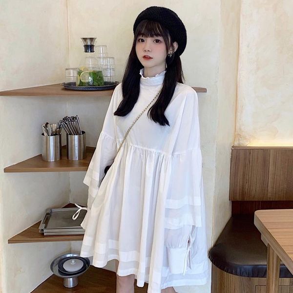 

casual dresses sweet korean style women's clothing fashion brand spring autumn long sleeve vestidos back tie rope ruffles loose mini-dr, Black;gray