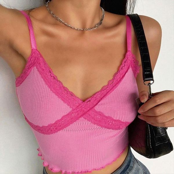 

summer lace women tanks v neck patchwork crop tees ladies sleeveless spaghetti strap tank female, White