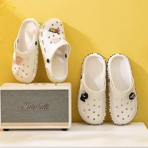 

slippers cute summer couples women's beach sandals non slip comfortable lightweight outdoor slides woman/men zuecos de mujer, Black