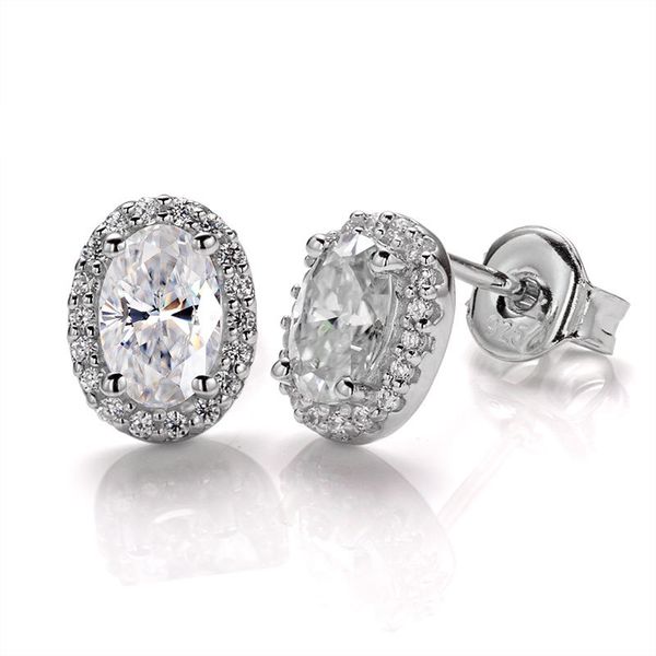 

boeycjr 925 f color halo oval cut 0.5ct 4*6mm moissanite vvs fine jewelry diamond stud earring with certificate for women fift, Golden;silver