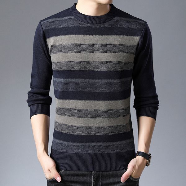 

men's jersey 2021 casual male fashion mark nightgown striped neck fine winter knit warm cashmere sweater pullovers 96vu, White;black