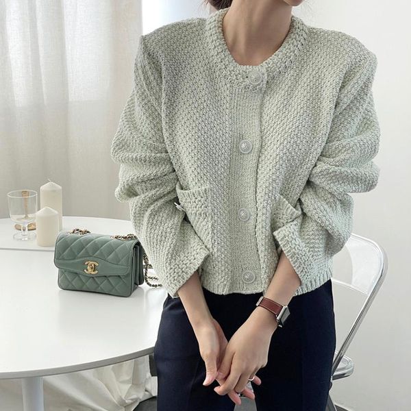

women's knits & tees women autumn korean short knitted sweater elegant fashion single breasted slim cropped cardigan femme you940, White