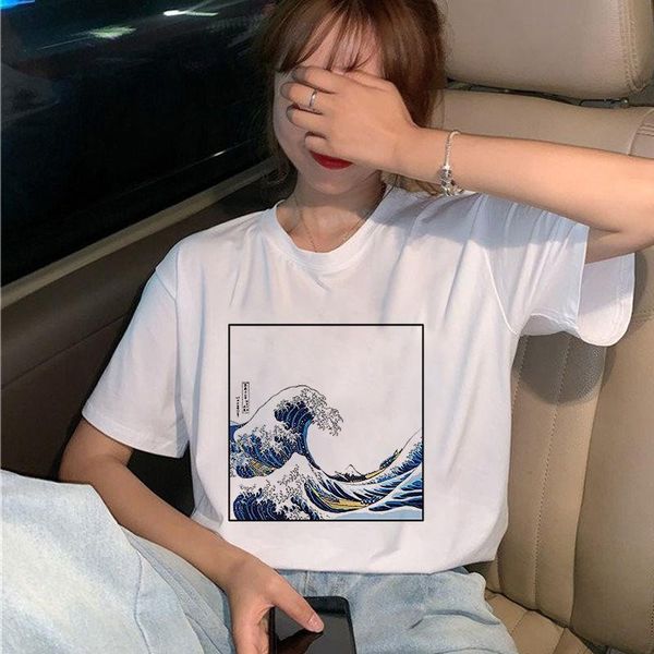 

new summer women t-shirt and so it is ocean the great wave of aesthetic tshirts short-sleeved o-neck woman clothes, White