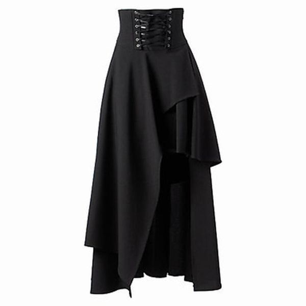 

skirts fashion spring women gothic steampunk costume clothing retro vintage high waist long ruffle burlesque skirt 2021, Black