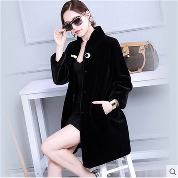 

women's rabbit fur coat loose n41 672k, Black