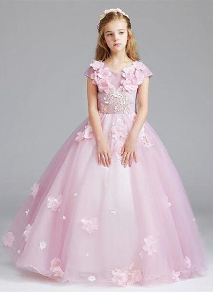 

girl's dresses pink 3d floral flower girl for wedding beaded appliqued ruffles toddler girls pageant dress kids formal wear prom gowns, Red;yellow
