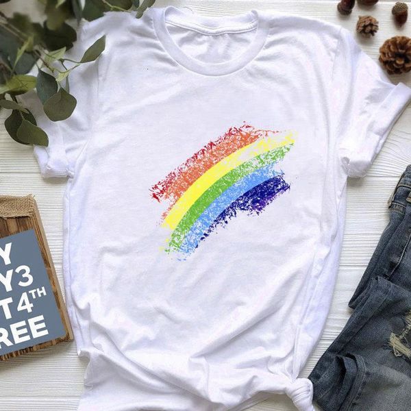

women's t-shirt rainbow graphic short sleeve t-shirts women fashion summer lady clothing tshirt shirt tees female t shirt, White
