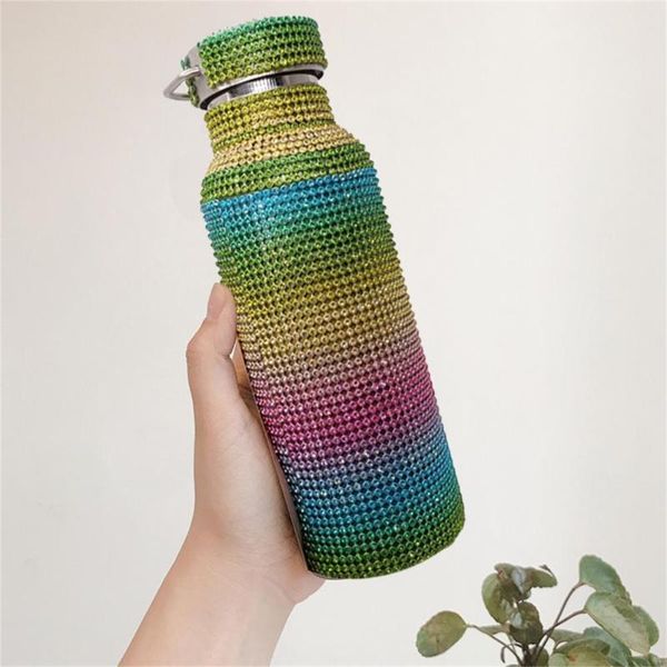 

water bottles solid stainless steel faux diamond vacuum flask sparkling glitter insulated for daily life