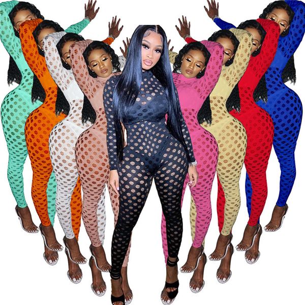 

jumpsuit women 2021 solid mesh see through zip back romper club outfits new one piece outfit summer wholesale dropshipping m6by, Black;white
